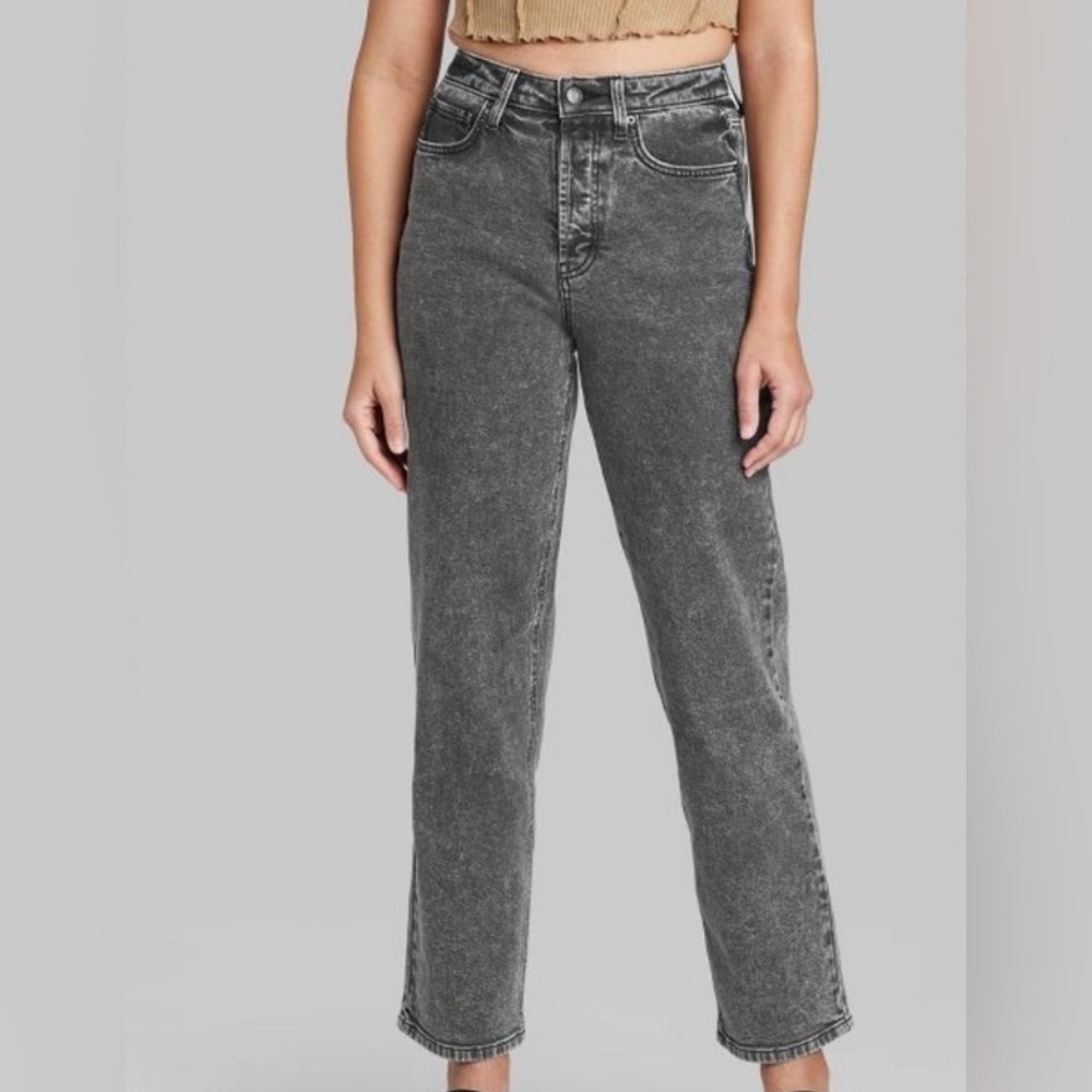 Wild Fable Black Stone Washed High-Rise Button-Fly Straight Leg Jeans Size 4